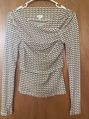 a new day Beige and Black Printed Long-Sleeve Draped Top